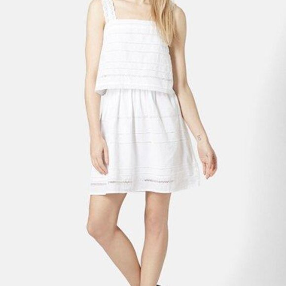 TopShop Boho Eyelet Lace Trim Overly Crochet Cotton Sundress White Sz 6 - Picture 1 of 13